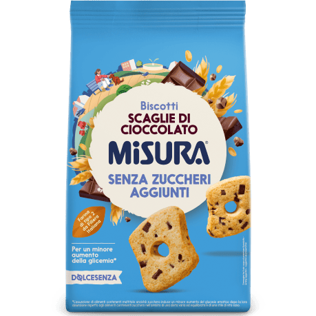 Immagine del packaging dei Biscotti Scaglie di cioccolato Misura della Linea Dolcesenza