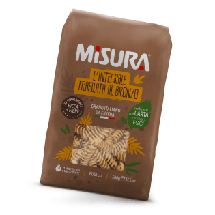 Immagine del packaging dei fusilli trafilati al bronzo integrali Misura della Linea Fibrextra
